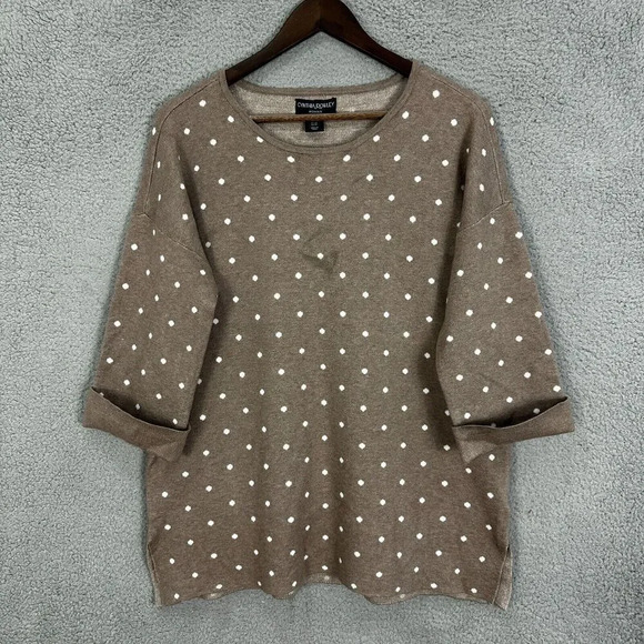 Cynthia Rowley sweater womens plus 1X brown polka dot‎ soft boxy 3/4 sleeve - Picture 1 of 7